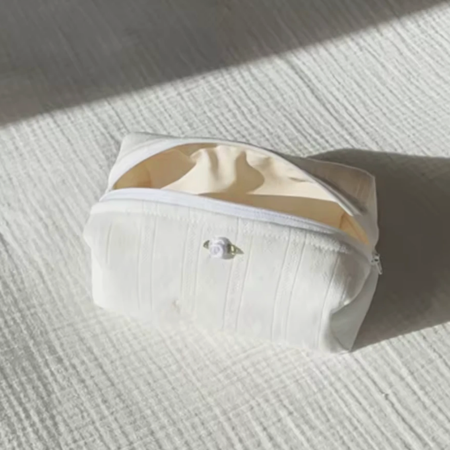 Ladies Make Up, Toiletry Small Mini Cotton Zipper Bag, Light Color