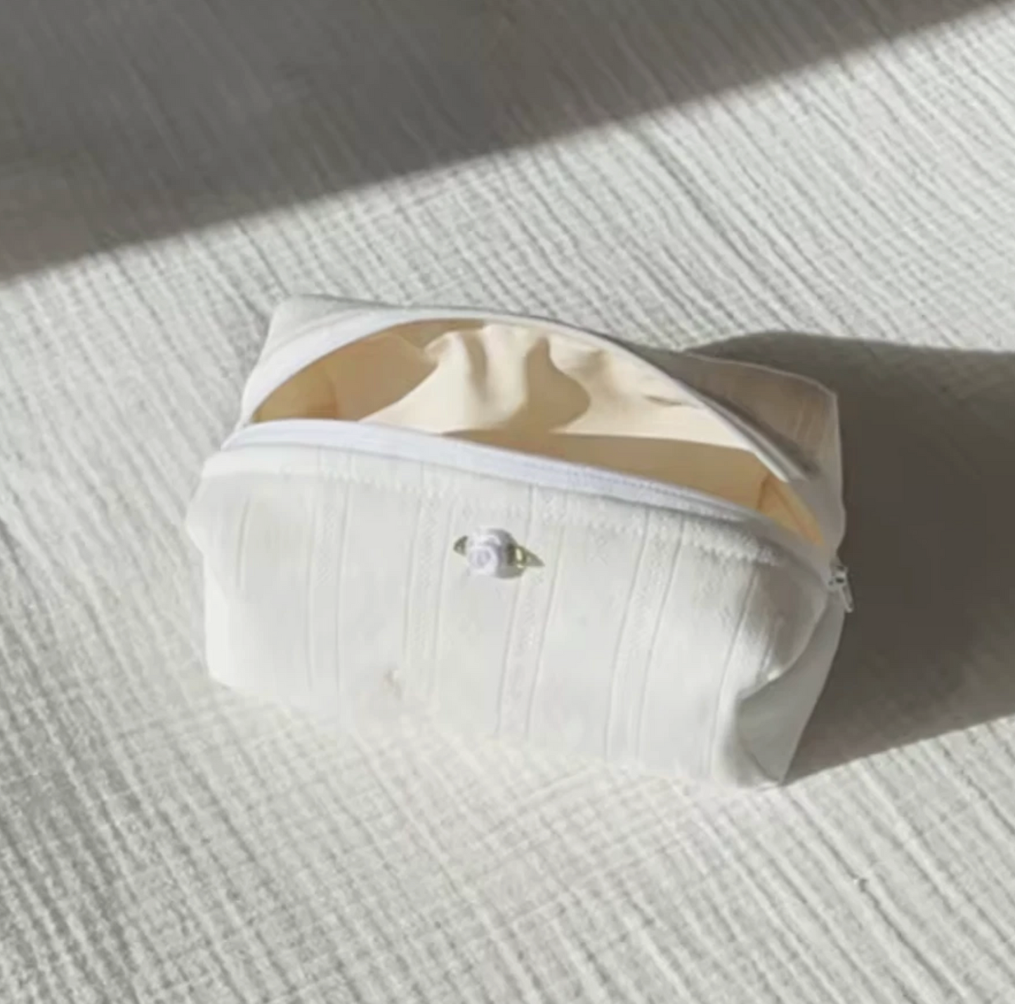 Ladies Make Up, Toiletry Small Mini Cotton Zipper Bag, Light Color