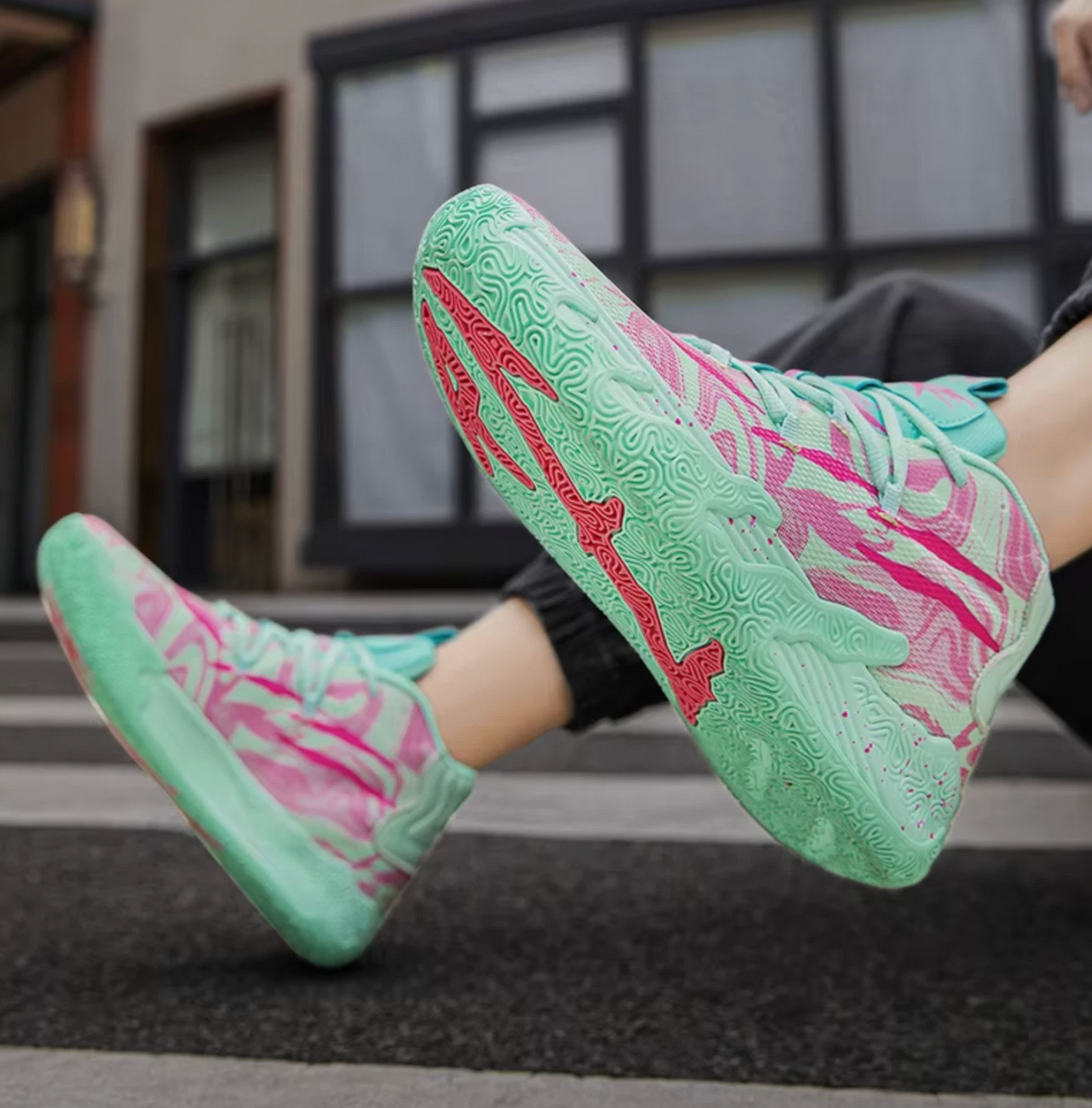 Mens Basketball or Running Shoes Super Grip, Colorful Tropical Style Shoe