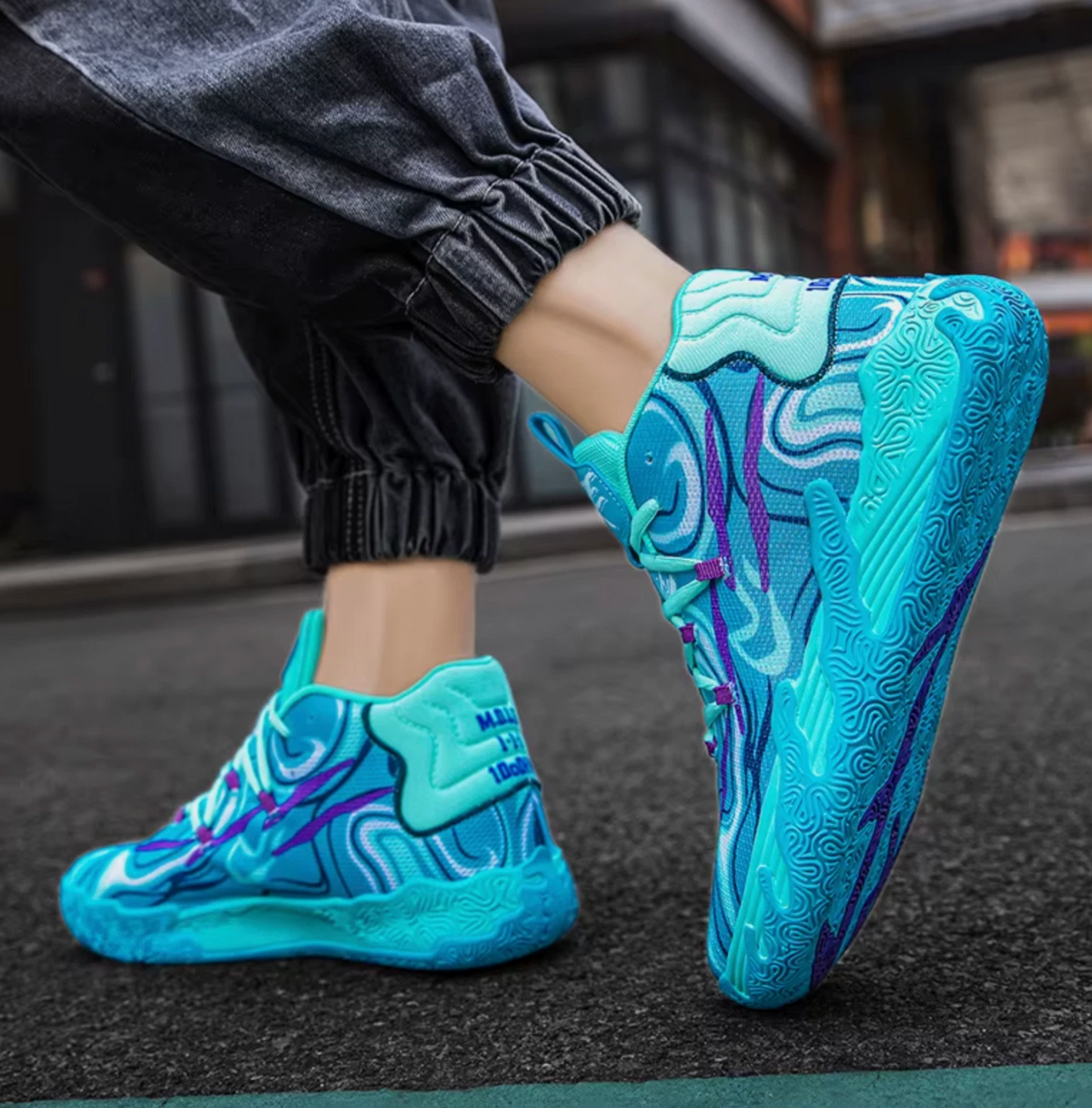 Mens Basketball or Running Shoes Super Grip, Colorful Tropical Style Shoe