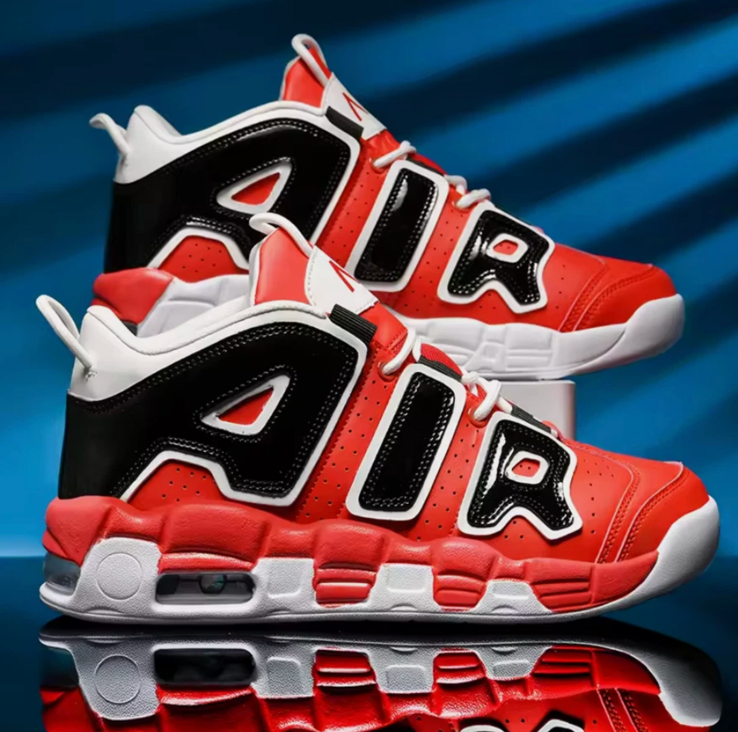 Mens Air Cushioned High Top Basketball Shoes Red, Black & White