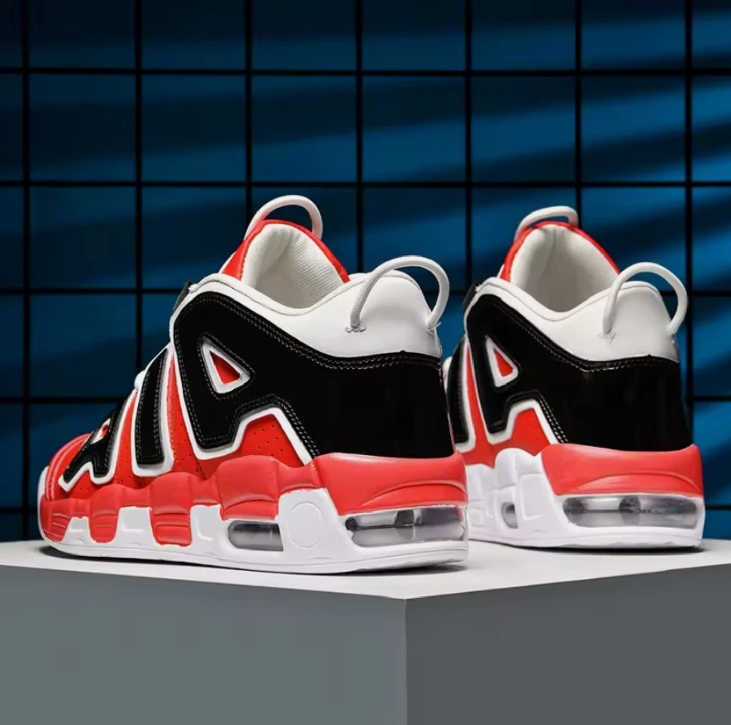 Mens Air Cushioned High Top Basketball Shoes Red, Black & White