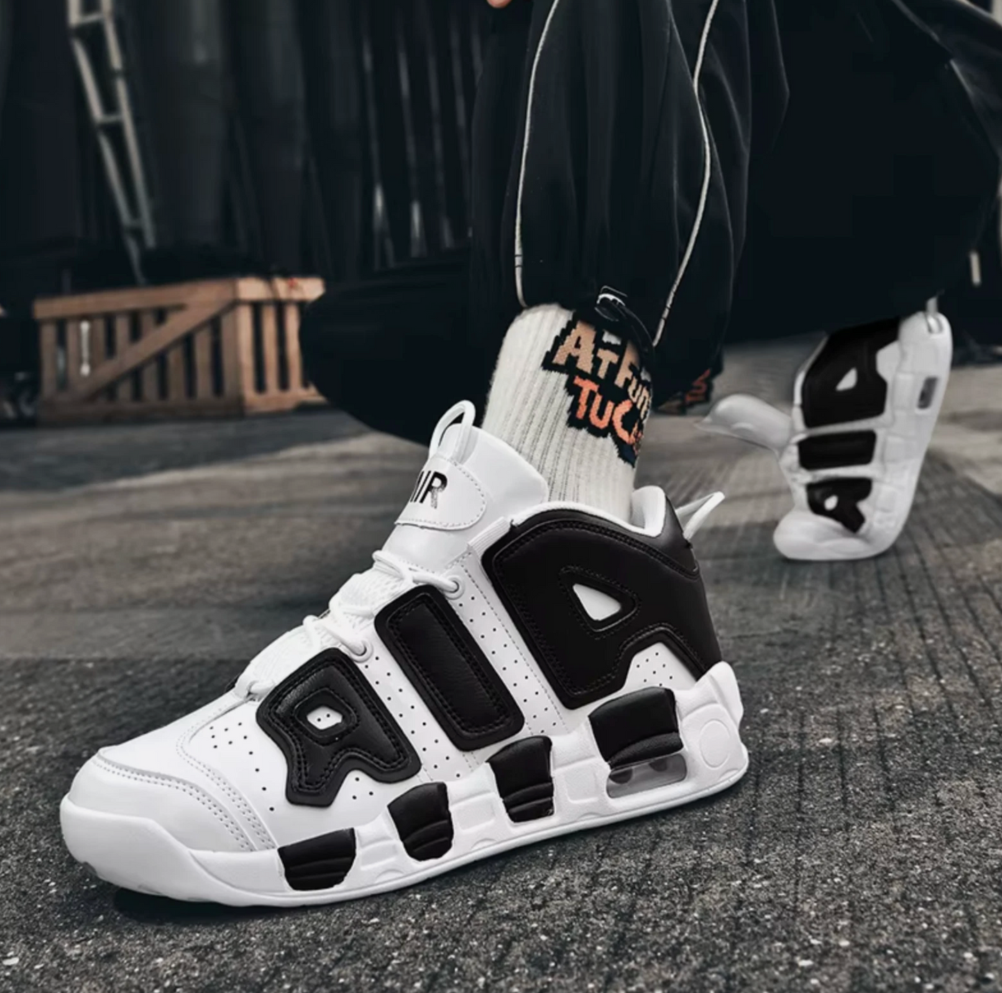 Mens Air Cushioned High Top Basketball Shoes Red, Black & White