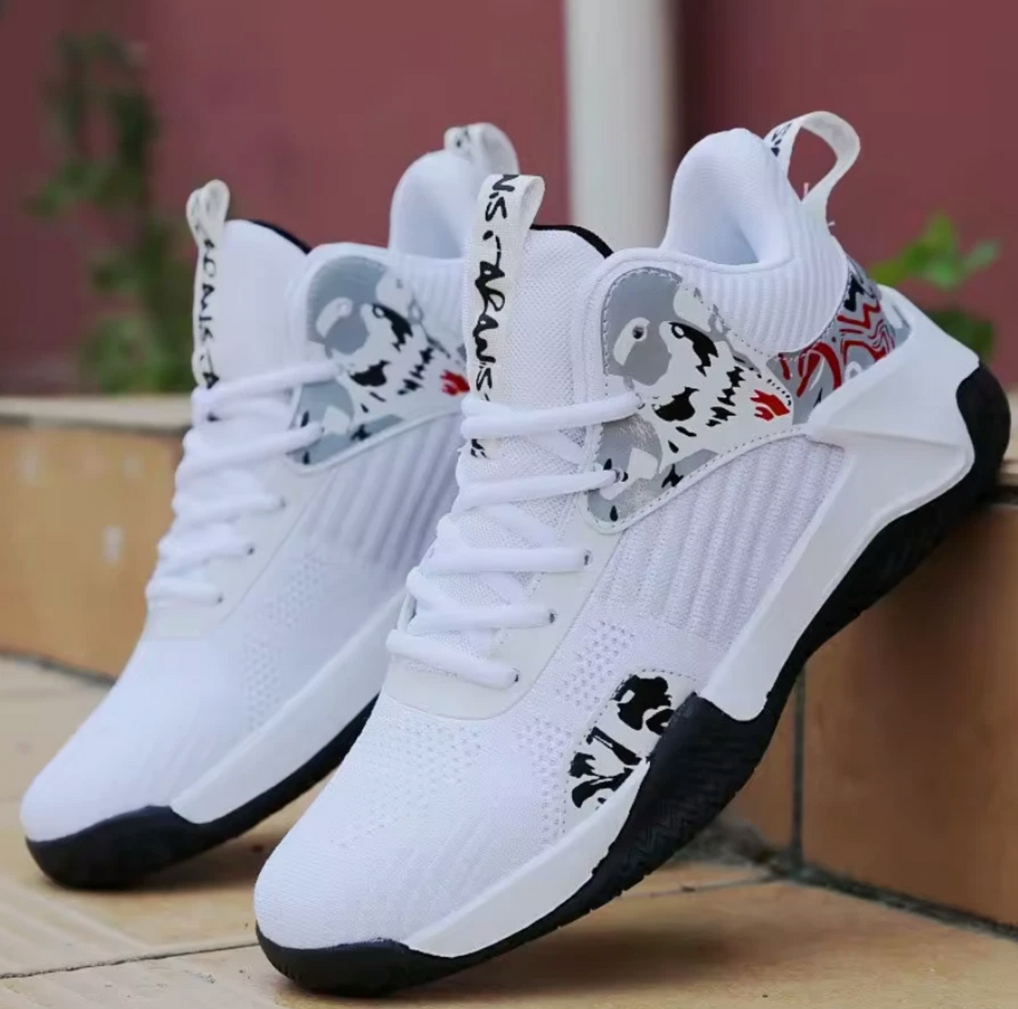 Mens Basketball Tennis Outdoor Court High Top Shoes, White Blue Black