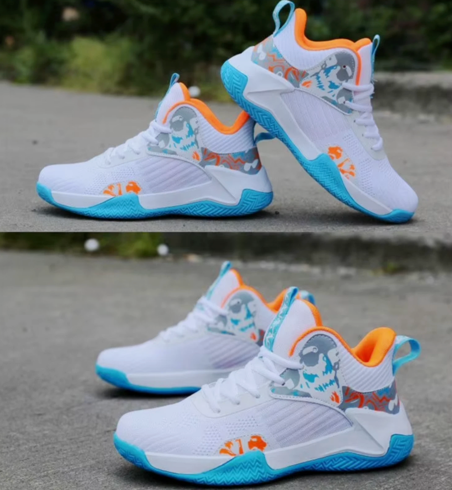 Mens Basketball Tennis Outdoor Court High Top Shoes, White Blue Black