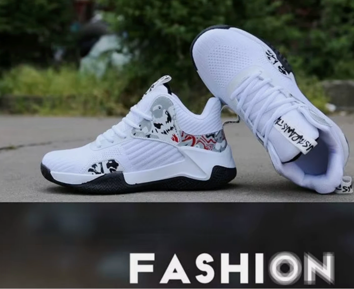 Mens Basketball Tennis Outdoor Court High Top Shoes, White Blue Black