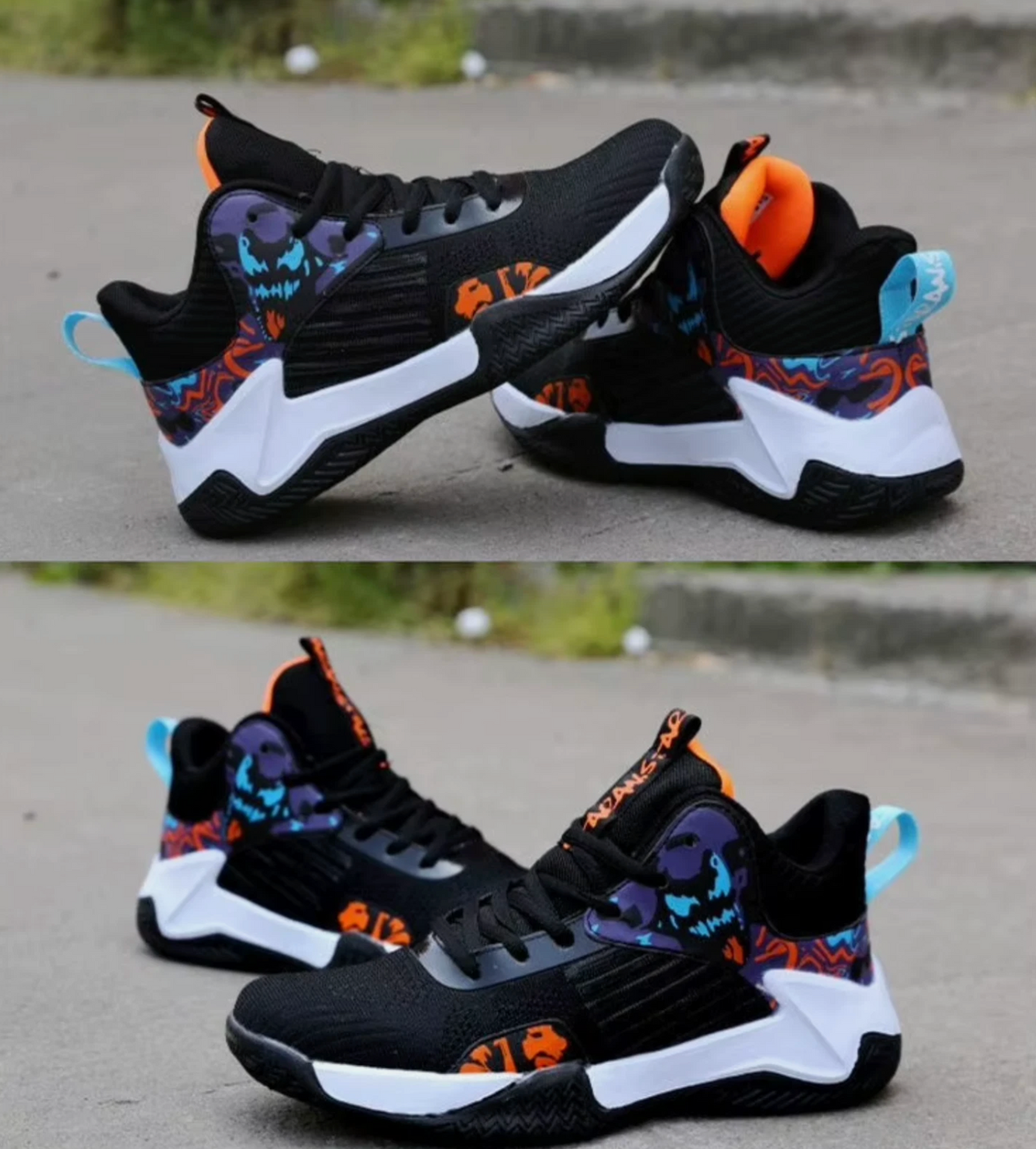 Mens Basketball Tennis Outdoor Court High Top Shoes, White Blue Black
