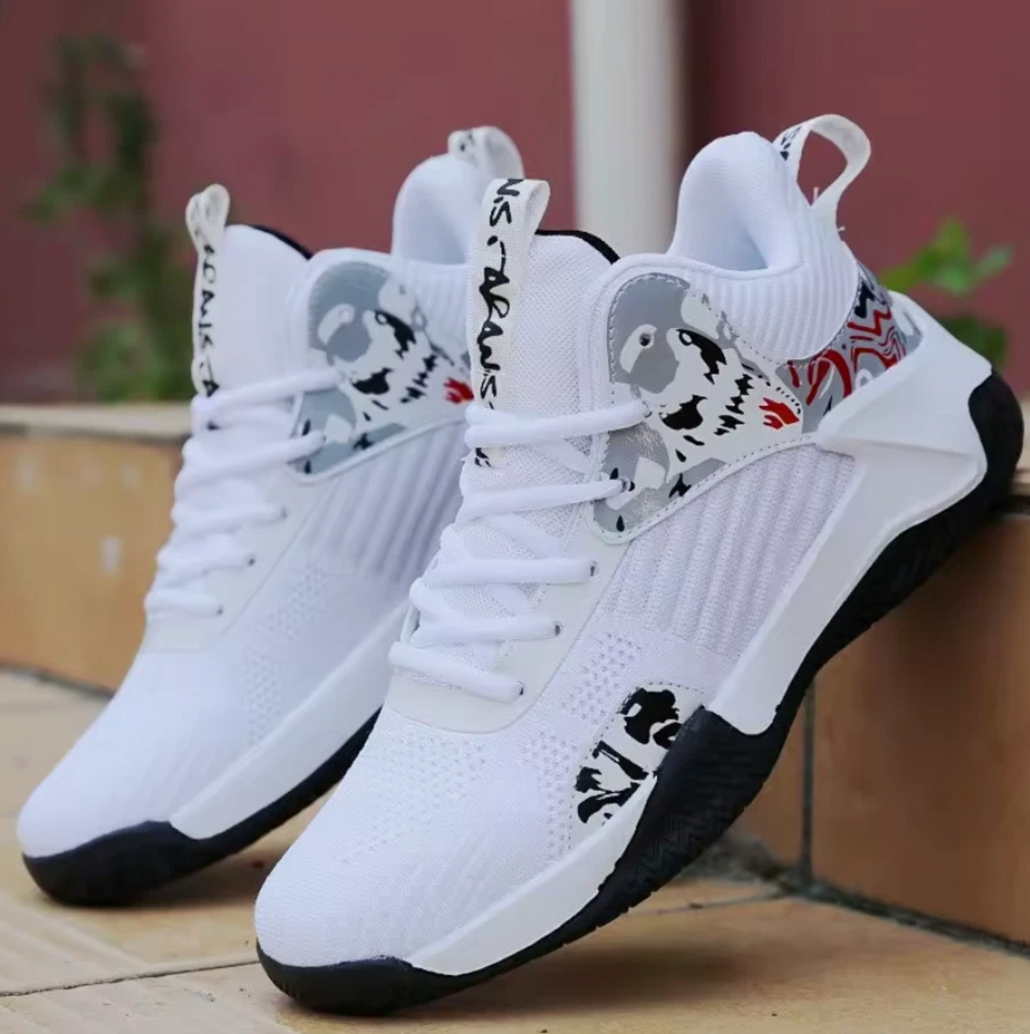 Mens Basketball Tennis Outdoor Court High Top Shoes, White Blue Black
