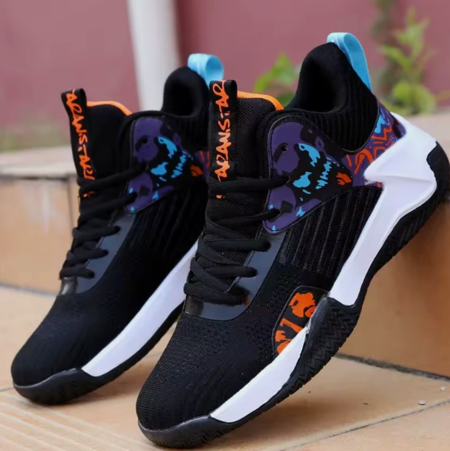 Mens Basketball Tennis Outdoor Court High Top Shoes, White Blue Black