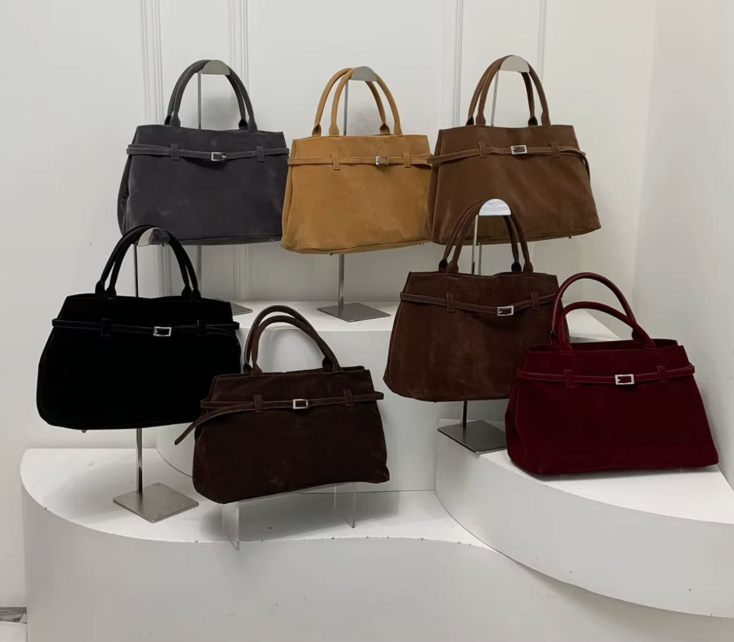 Moods Boutique Woman’s Top Handle Traveling Velvet Soft Belt Buckle Bags