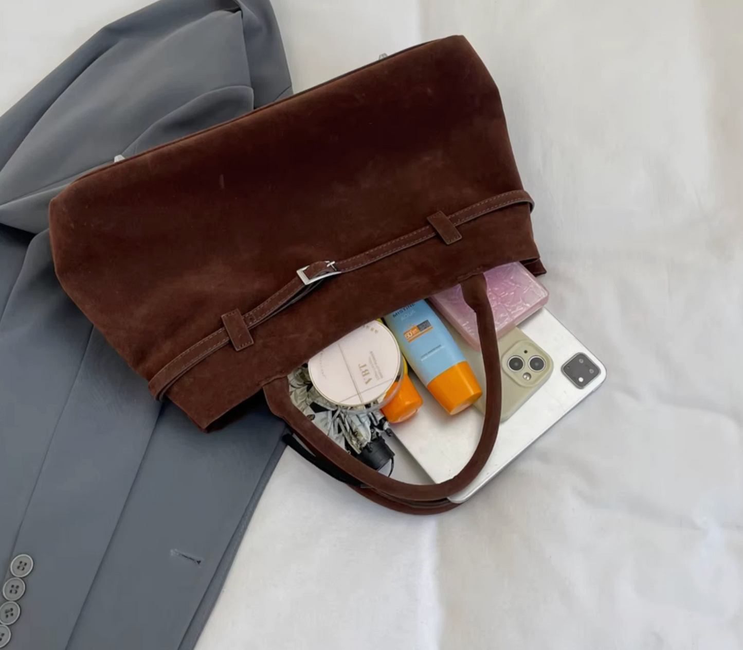 Moods Boutique Woman’s Top Handle Traveling Velvet Soft Belt Buckle Bags