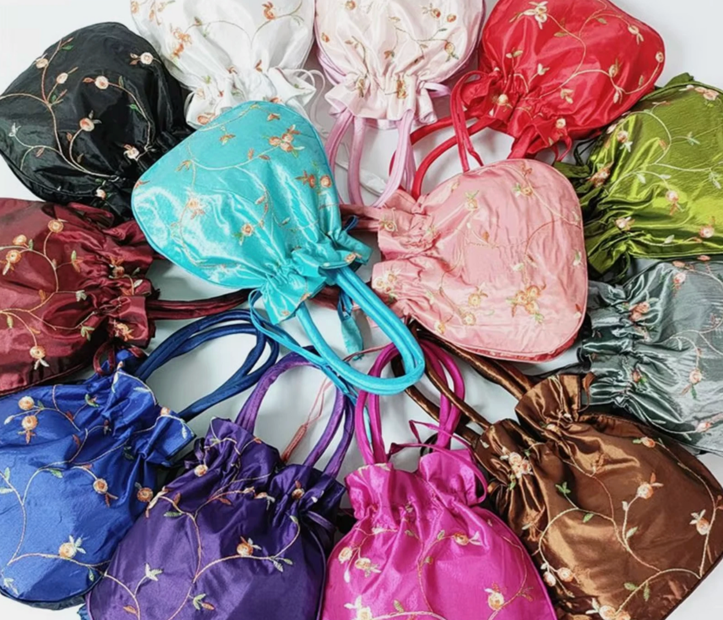 Woman’s Embroidery Flowers Sliky Pouch Hand Bag