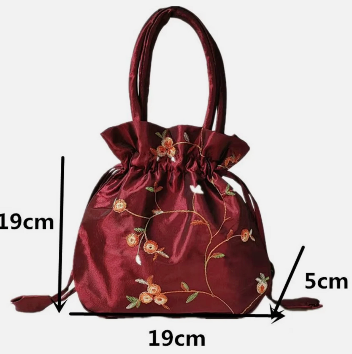 Woman’s Embroidery Flowers Sliky Pouch Hand Bag
