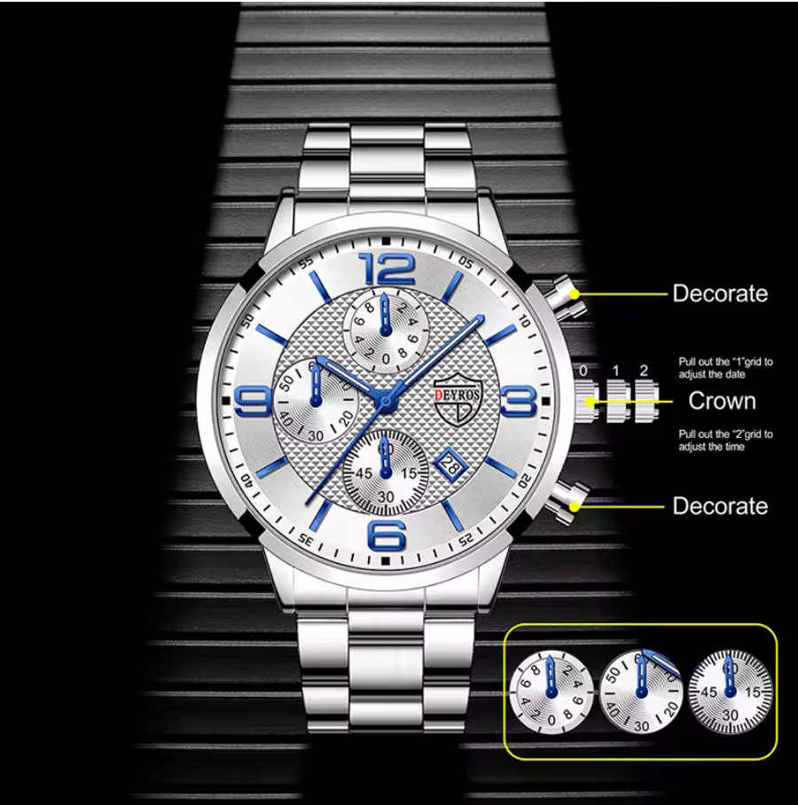 Reloj Hombre Luxury Business Mens Stainless Steel Quartz Wrist Watch