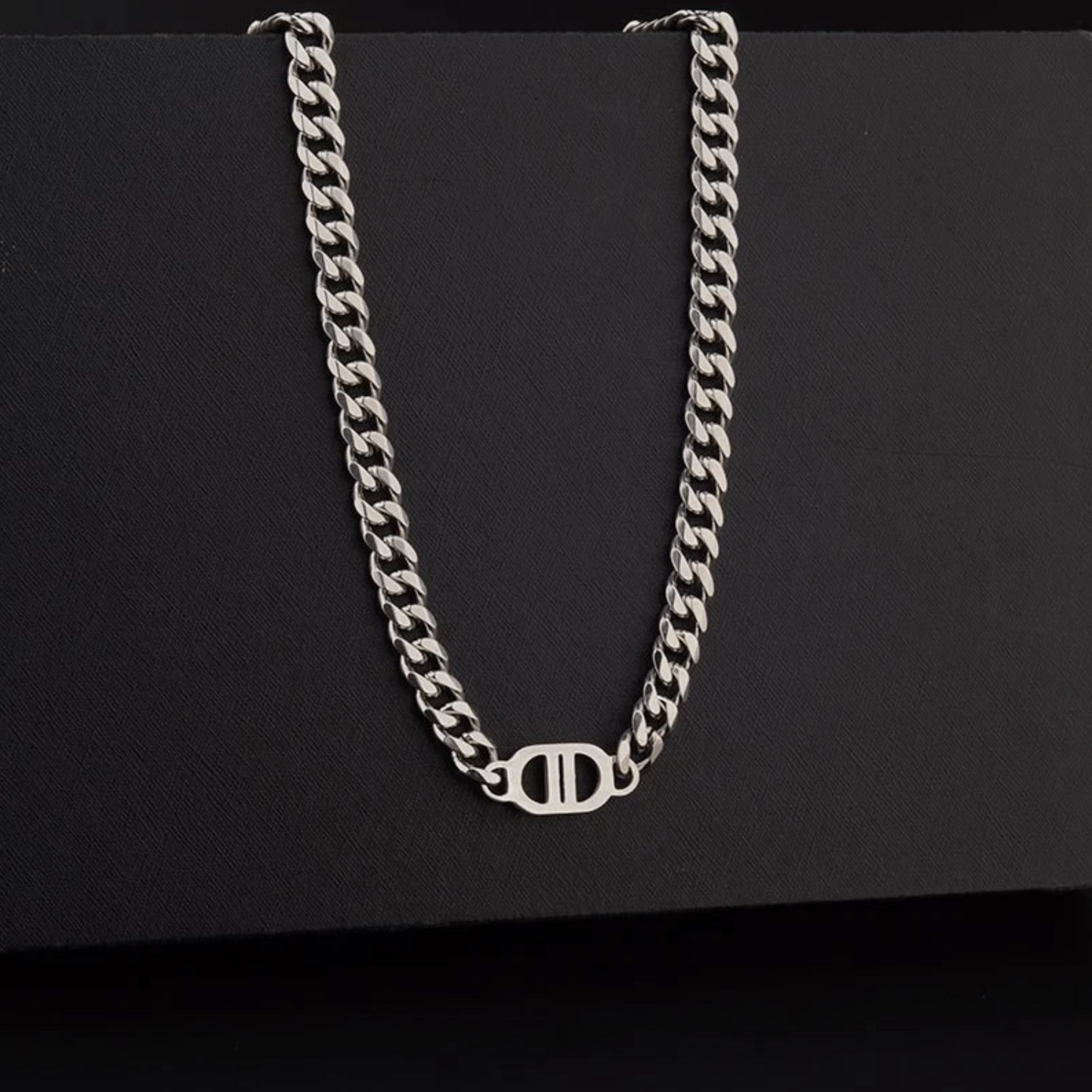 Polished Silver Heavy Stainless Steel Curb Style Chain Necklace