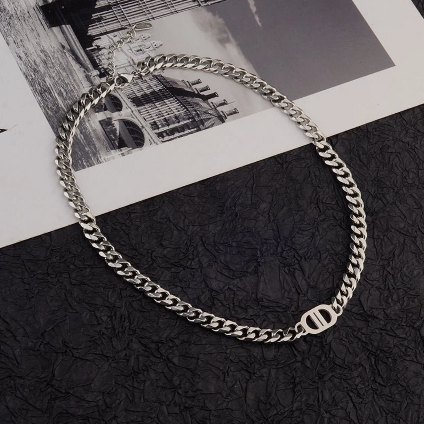 Polished Silver Heavy Stainless Steel Curb Style Chain Necklace