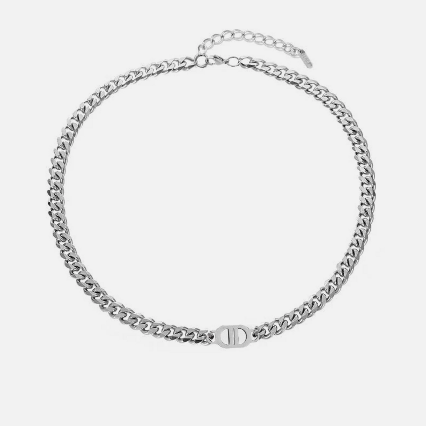 Polished Silver Heavy Stainless Steel Curb Style Chain Necklace