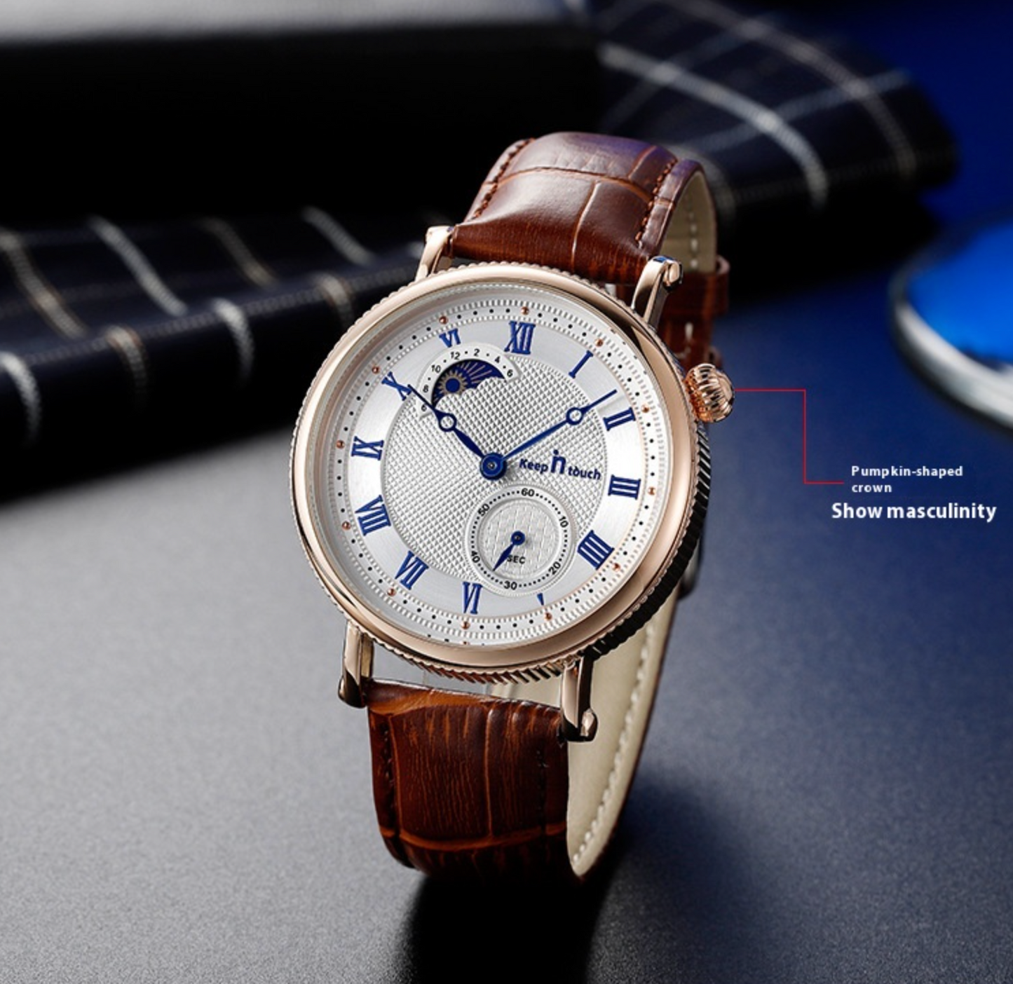 Sun Moon Star Genuine Leather Waterproof Two Pin Quartz Watch