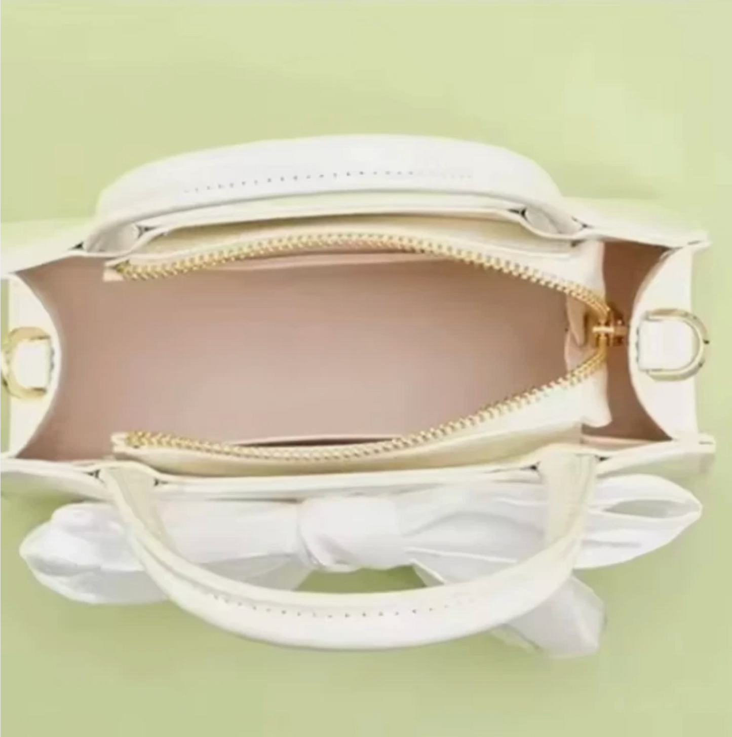 Woman's Firm Silky Pink Bow Tie Ribbon Shiny Hand Bag Small