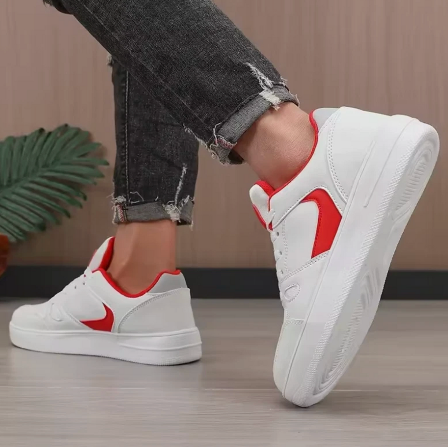 Mens Casual Mid Top White Retro Style Tennis Shoes