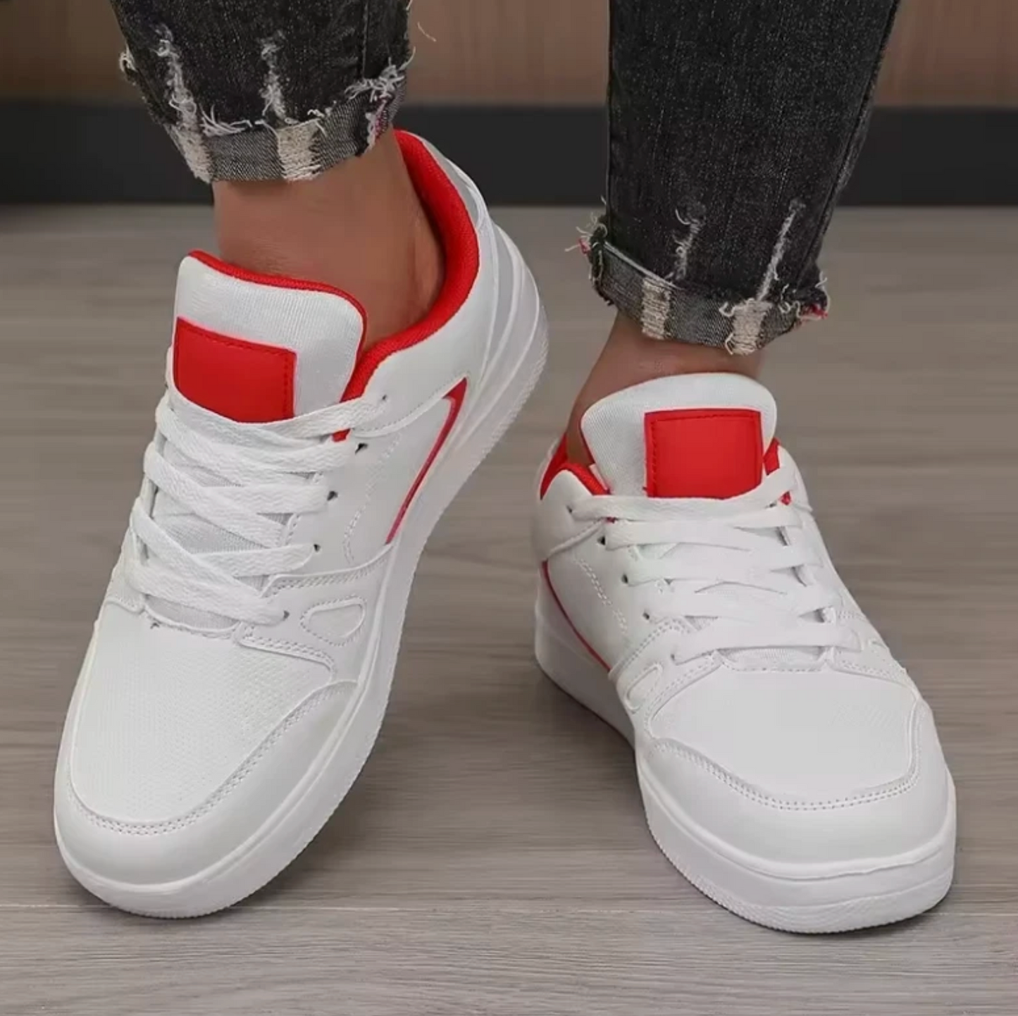 Mens Casual Mid Top White Retro Style Tennis Shoes