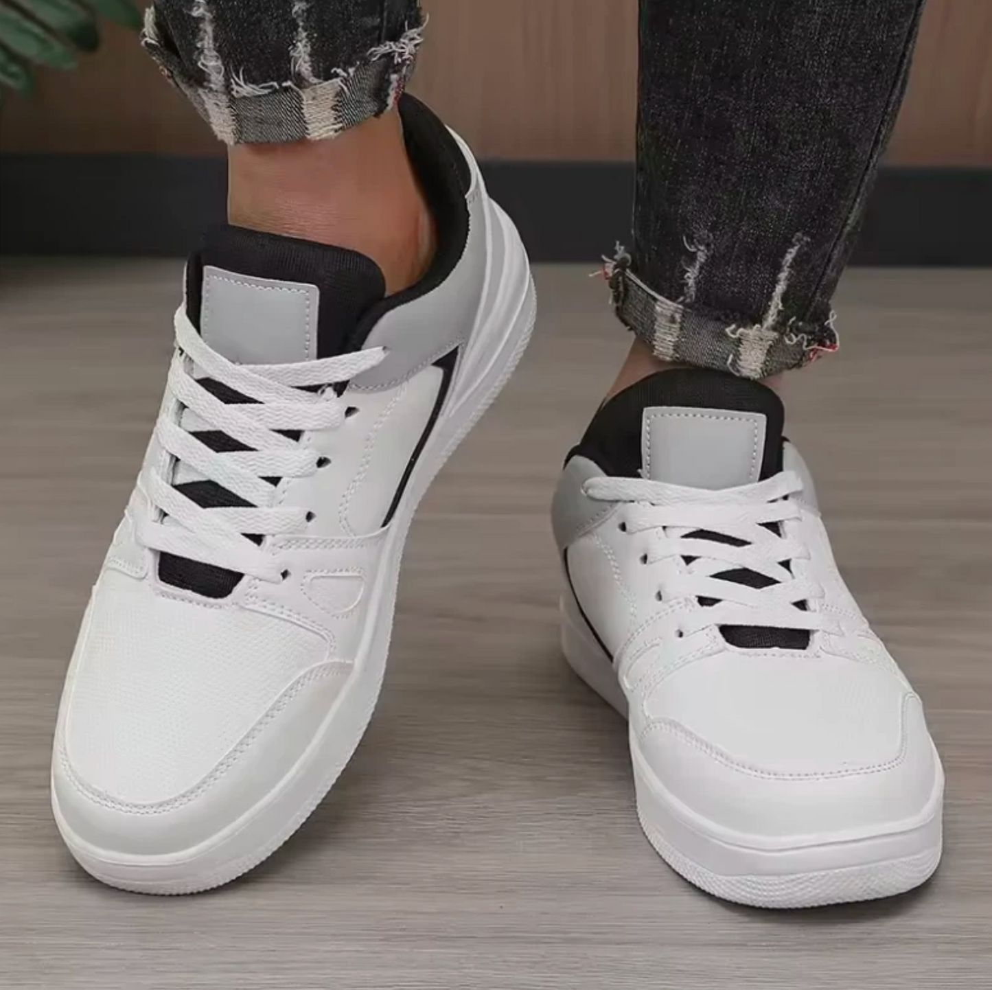 Mens Casual Mid Top White Retro Style Tennis Shoes