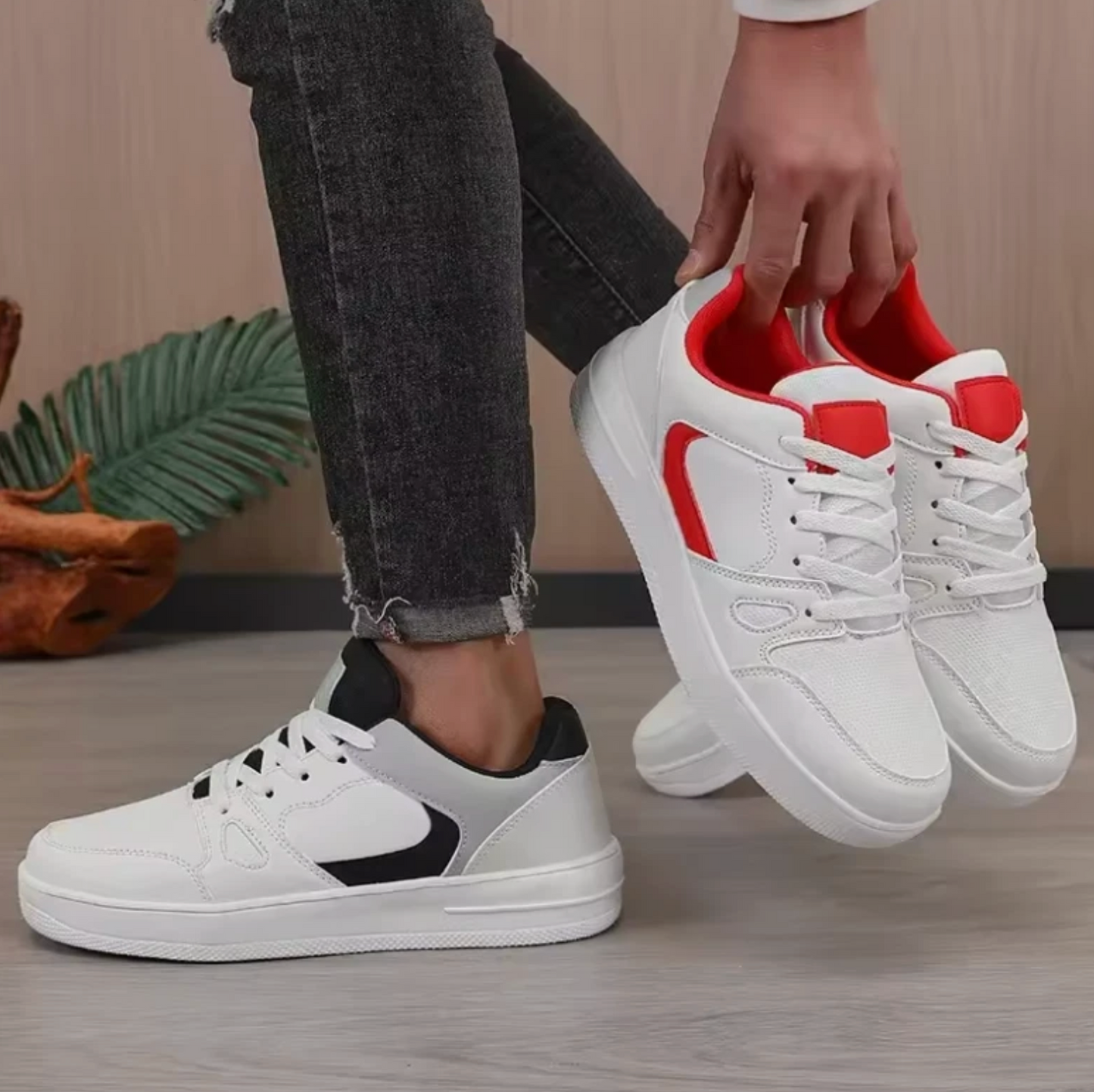Mens Casual Mid Top White Retro Style Tennis Shoes