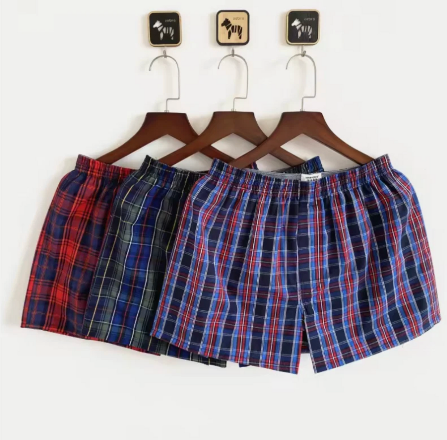 Mens 6 Pack Plaid Cotton Loose Boxer Shorts