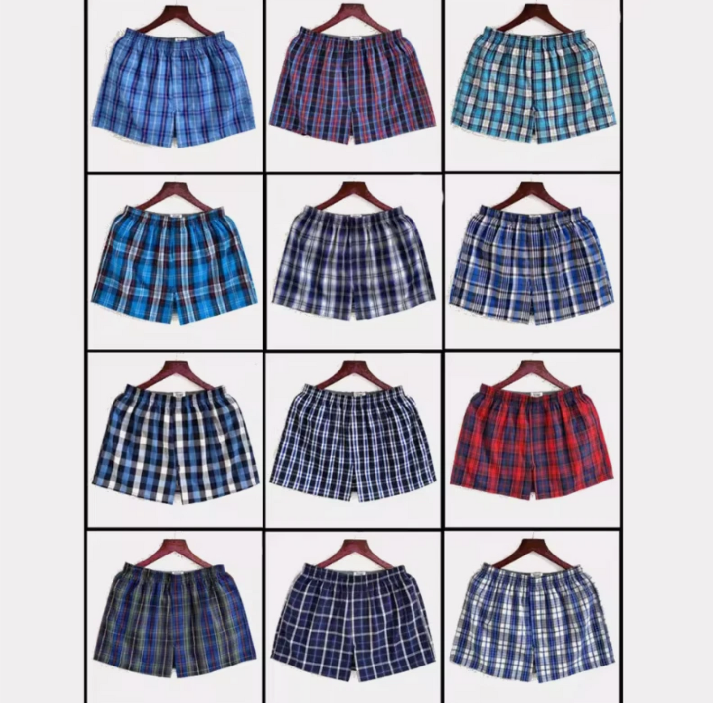 Mens 6 Pack Plaid Cotton Loose Boxer Shorts