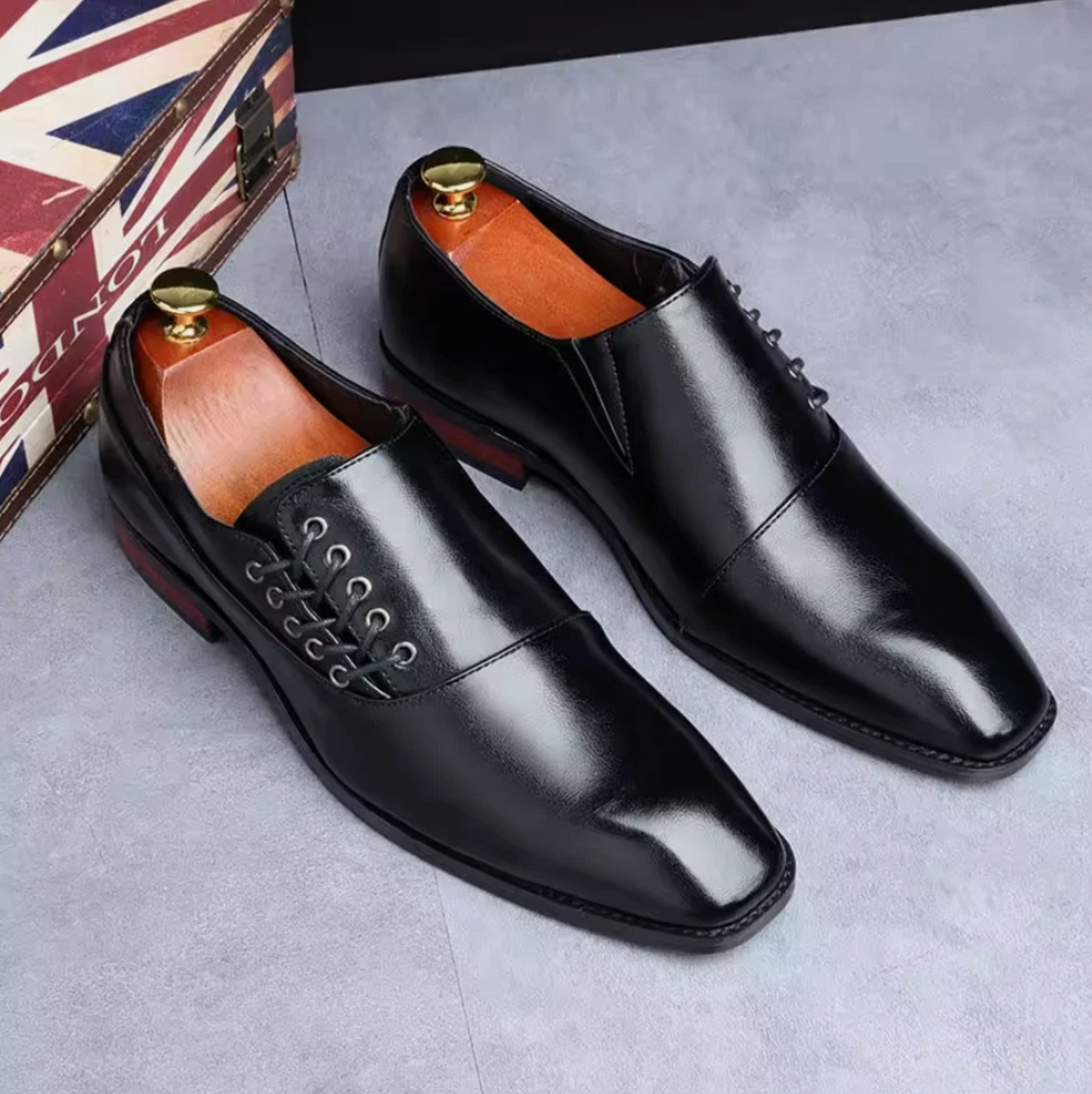 Mens Polished Shine Leather Dress Shoes