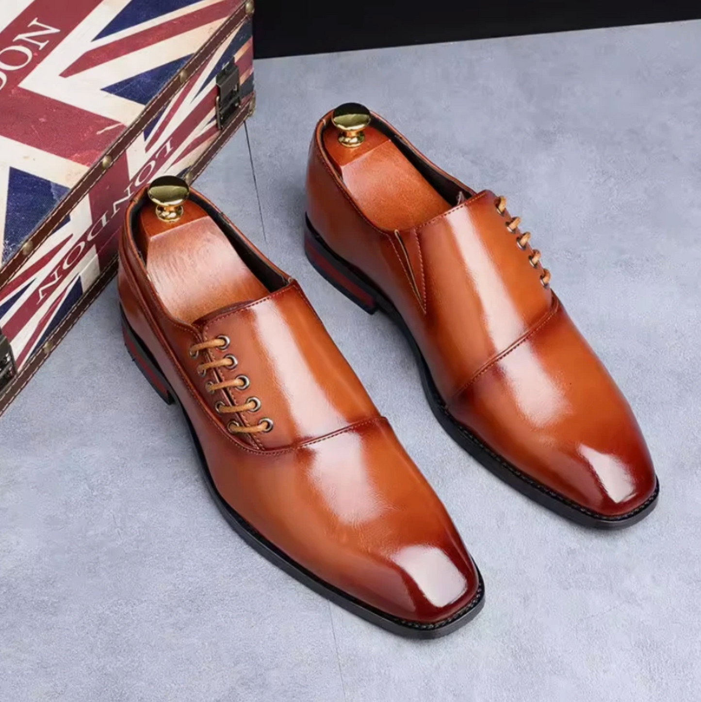 Mens Polished Shine Leather Dress Shoes