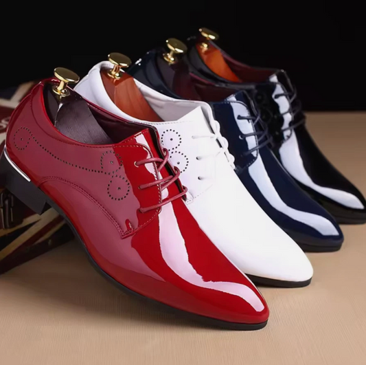 Mens Shiny Polished Leather High End Luxury Dress Shoes