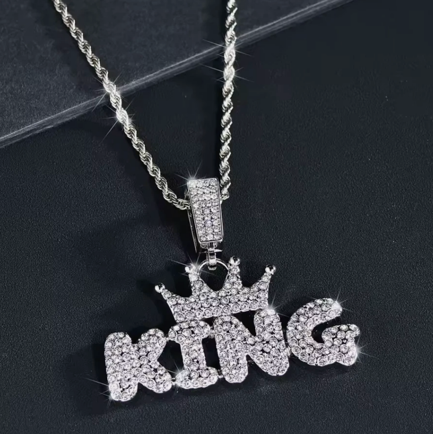 Mens Gold Or Silver KING Rope Chain Fashion Necklace 45cm