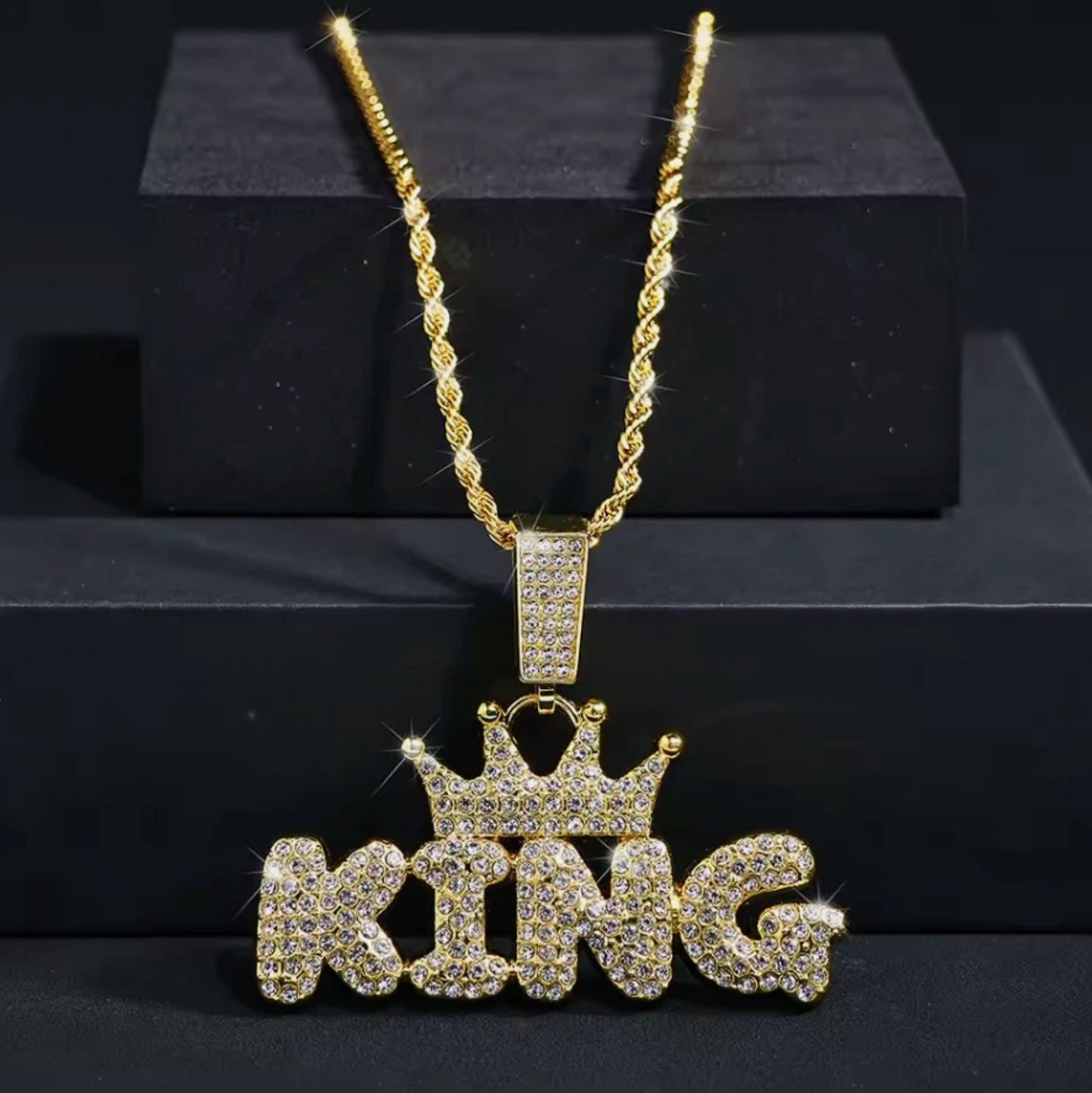 Mens Gold Or Silver KING Rope Chain Fashion Necklace 45cm
