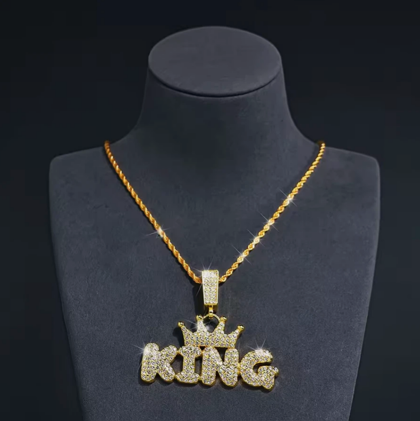 Mens Gold Or Silver KING Rope Chain Fashion Necklace 45cm