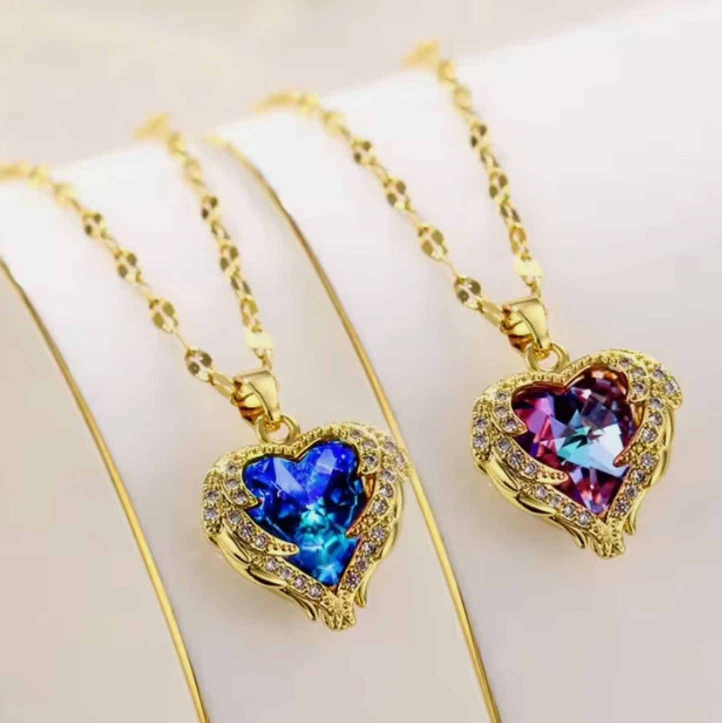 Womans Gem Gold Rose Chain Silver Necklace