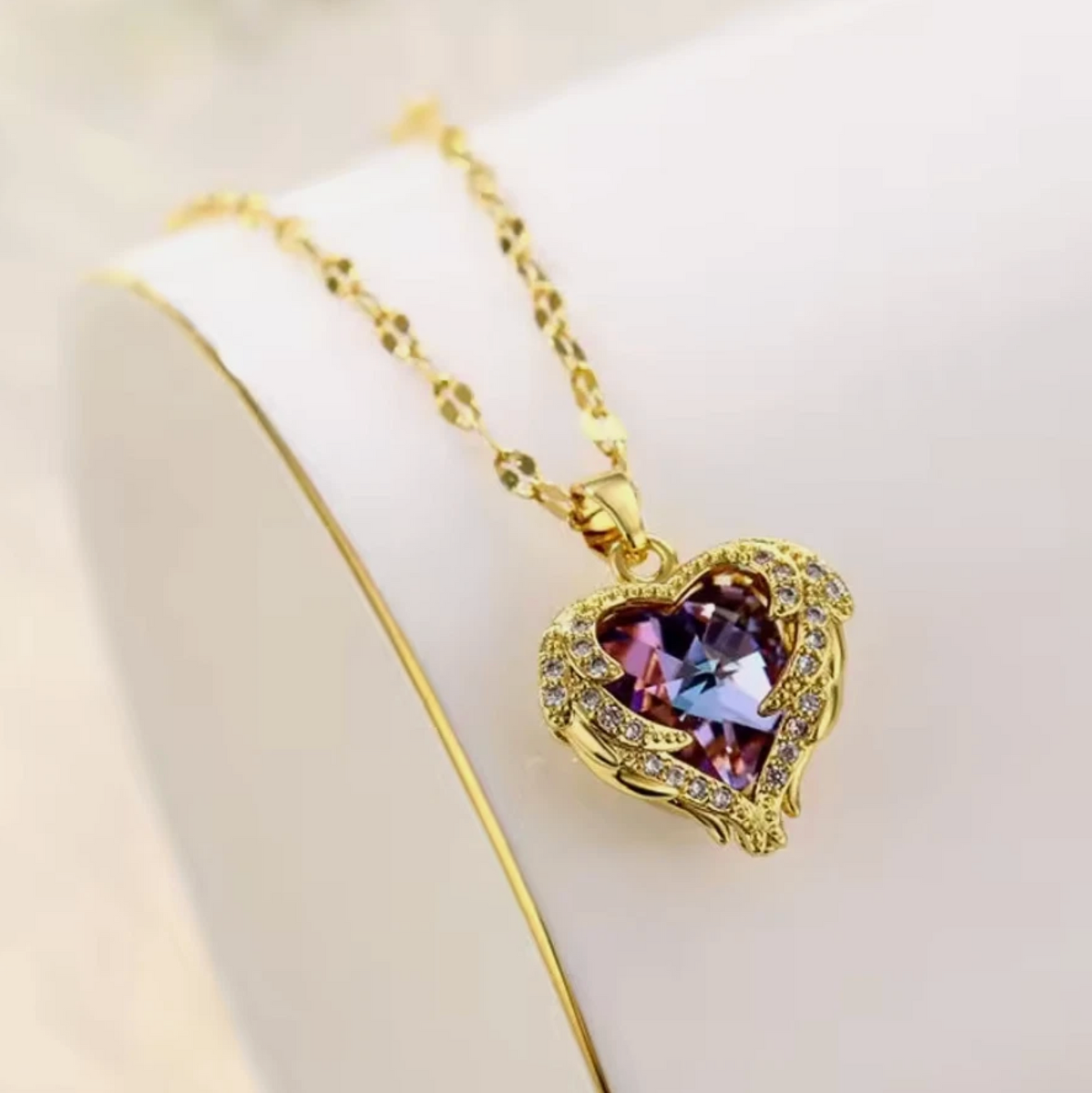 Womans Gem Gold Rose Chain Silver Necklace