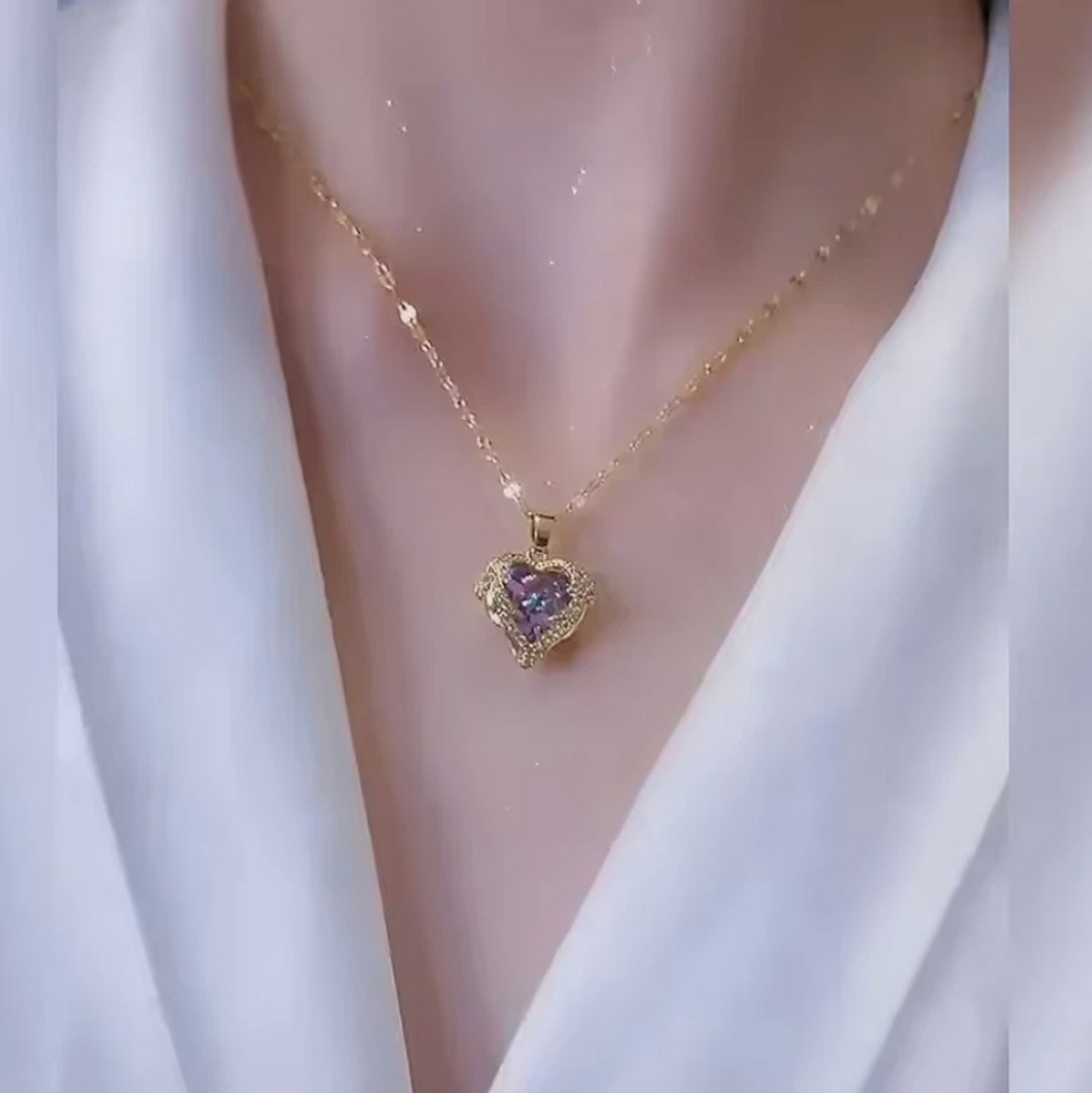 Womans Gem Gold Rose Chain Silver Necklace