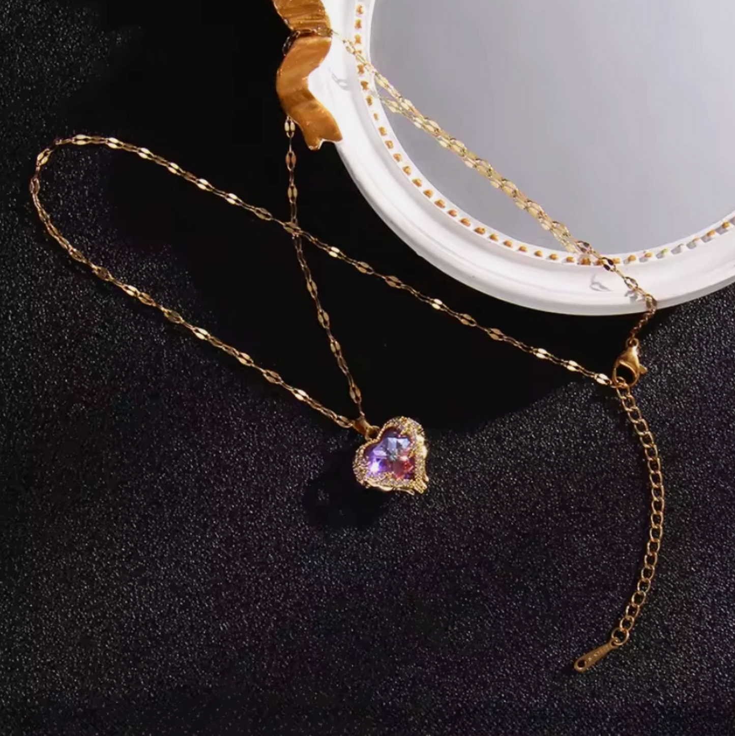 Womans Gem Gold Rose Chain Silver Necklace