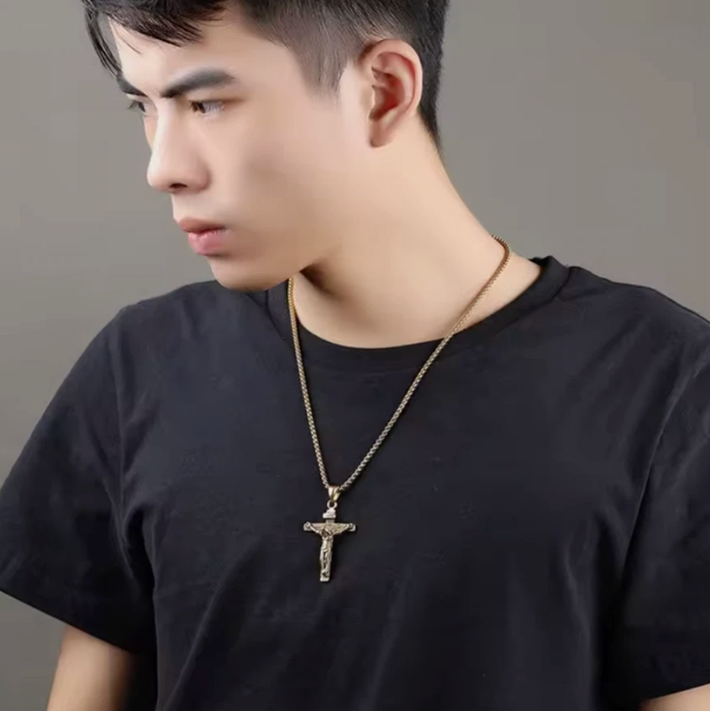 Mens Cross Pendant Gold Plated Necklace Chain Gold Or Silver