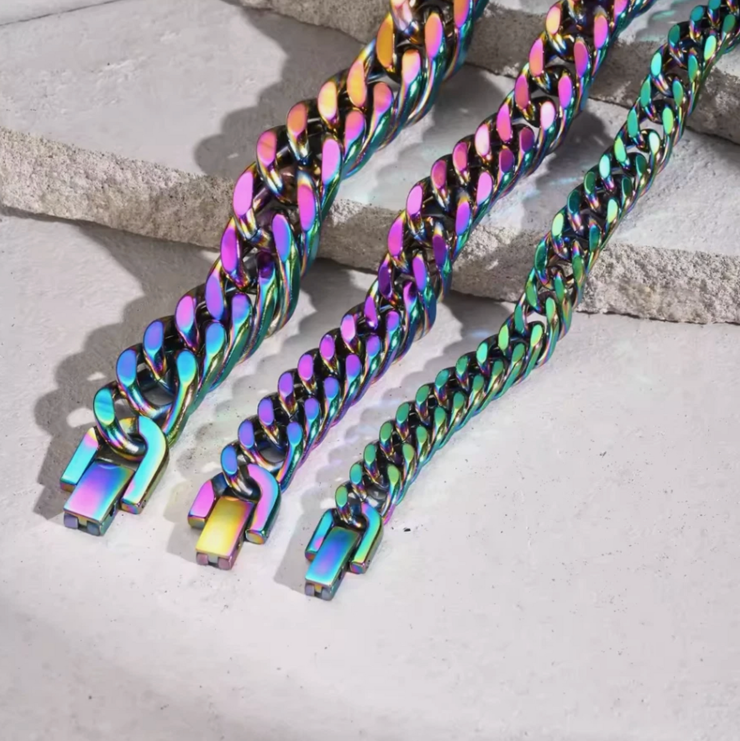 Stainless Steel Oil Stain Color Cuban Link Bracelet