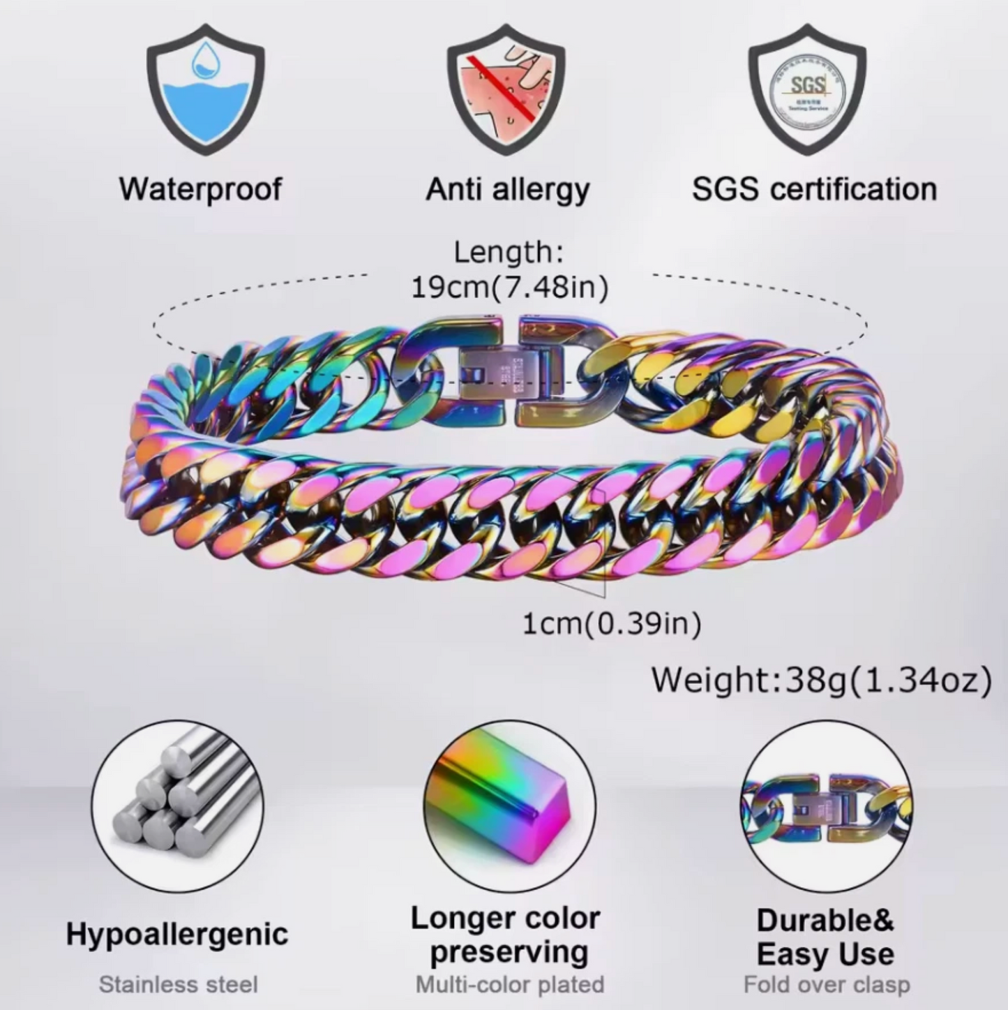 Stainless Steel Oil Stain Color Cuban Link Bracelet