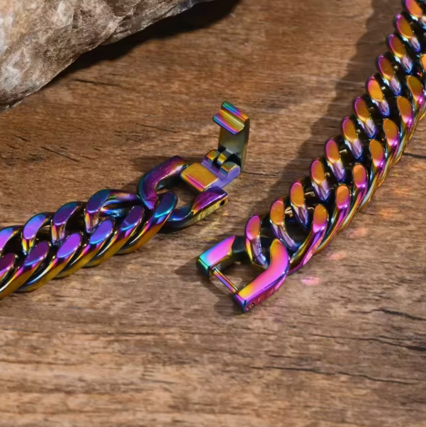 Stainless Steel Oil Stain Color Cuban Link Bracelet
