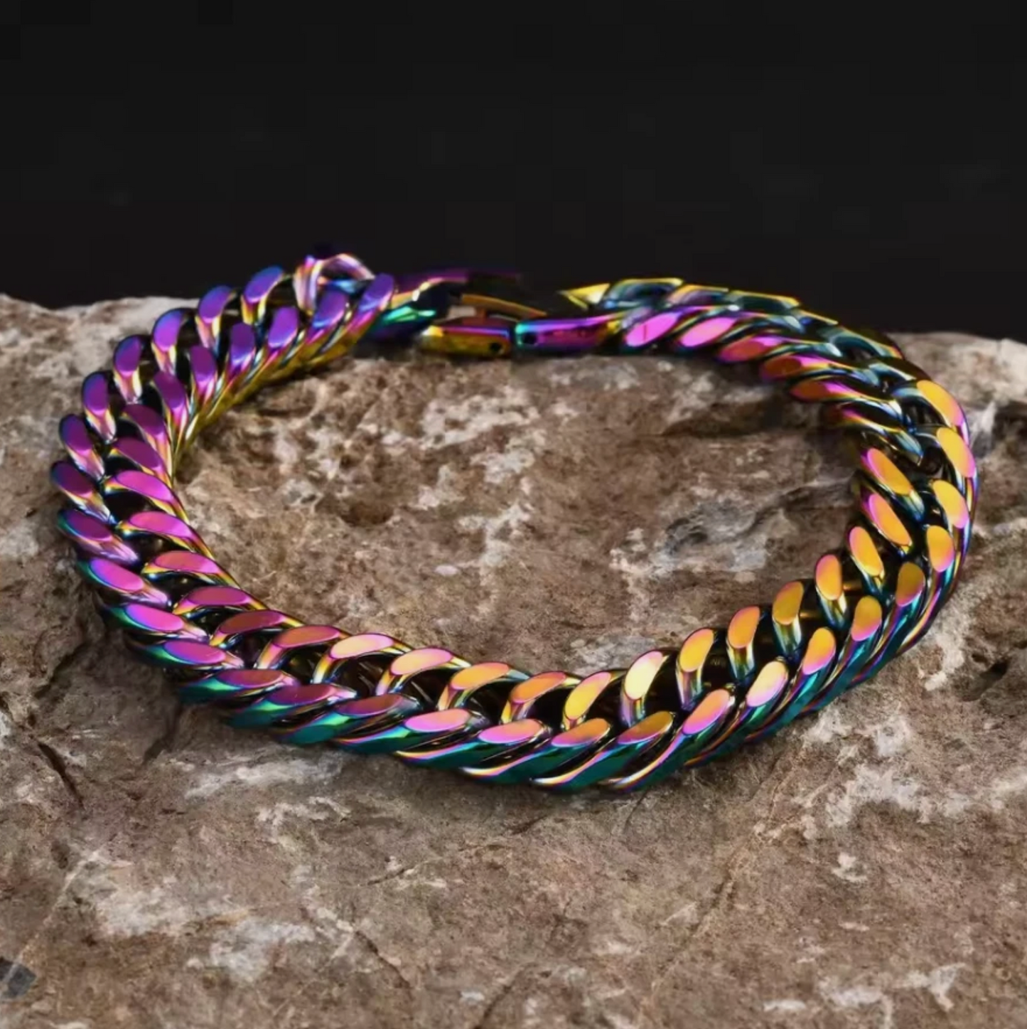 Stainless Steel Oil Stain Color Cuban Link Bracelet