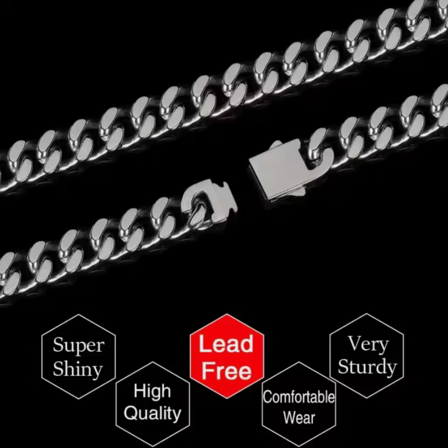 12mm Mens 316L Stainless Steel Ultra Shine Cuban Link Chain Necklace
