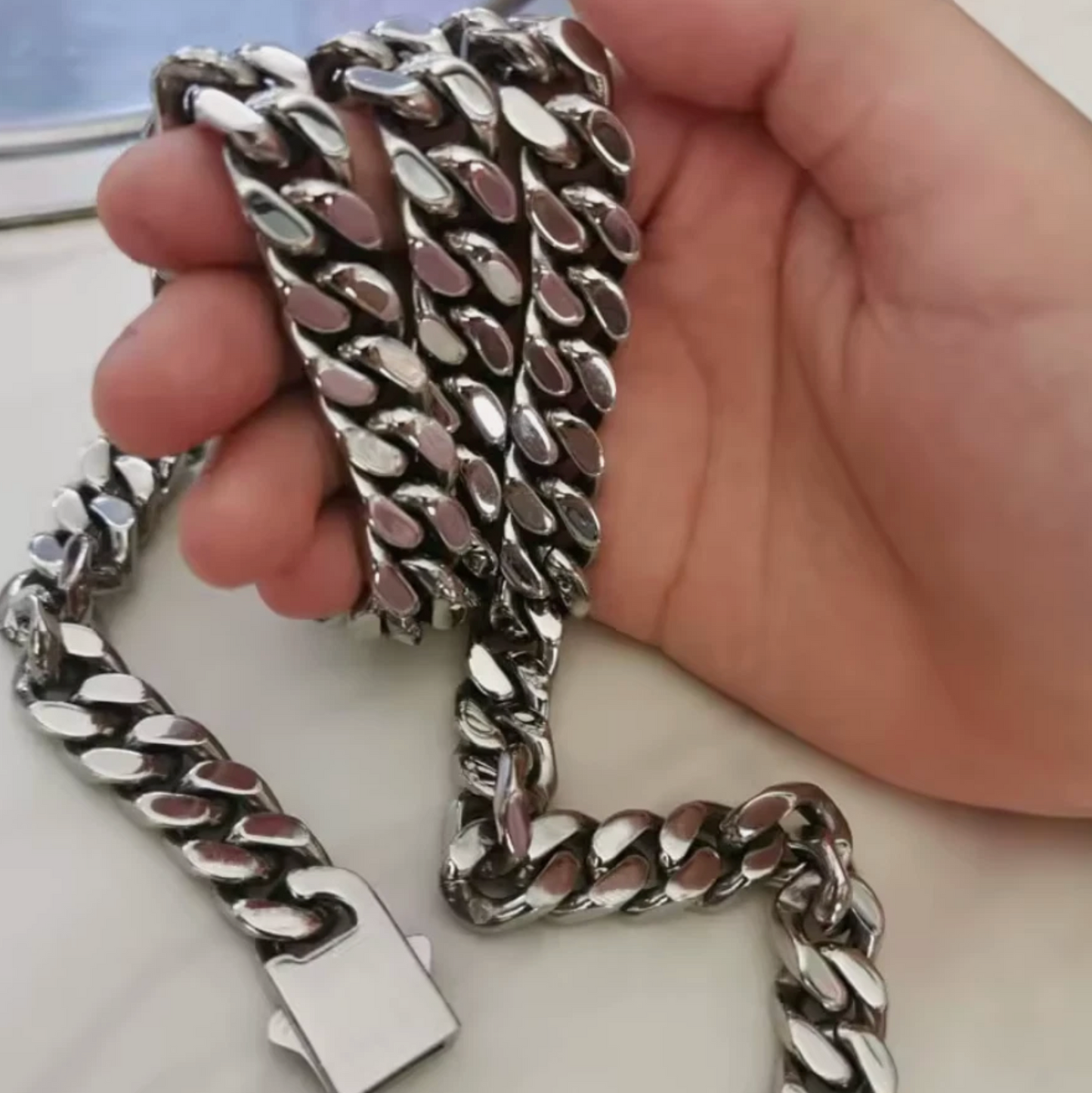 12mm Mens 316L Stainless Steel Ultra Shine Cuban Link Chain Necklace