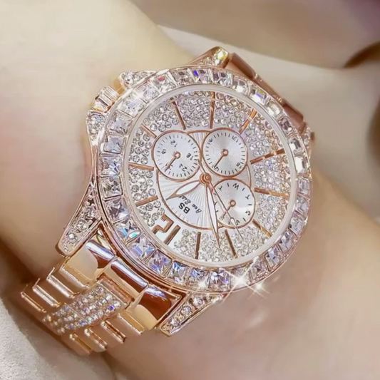 20cm Glistening Unisex Style Luxury Ice Stainless Steel Wristband Quartz Watch
