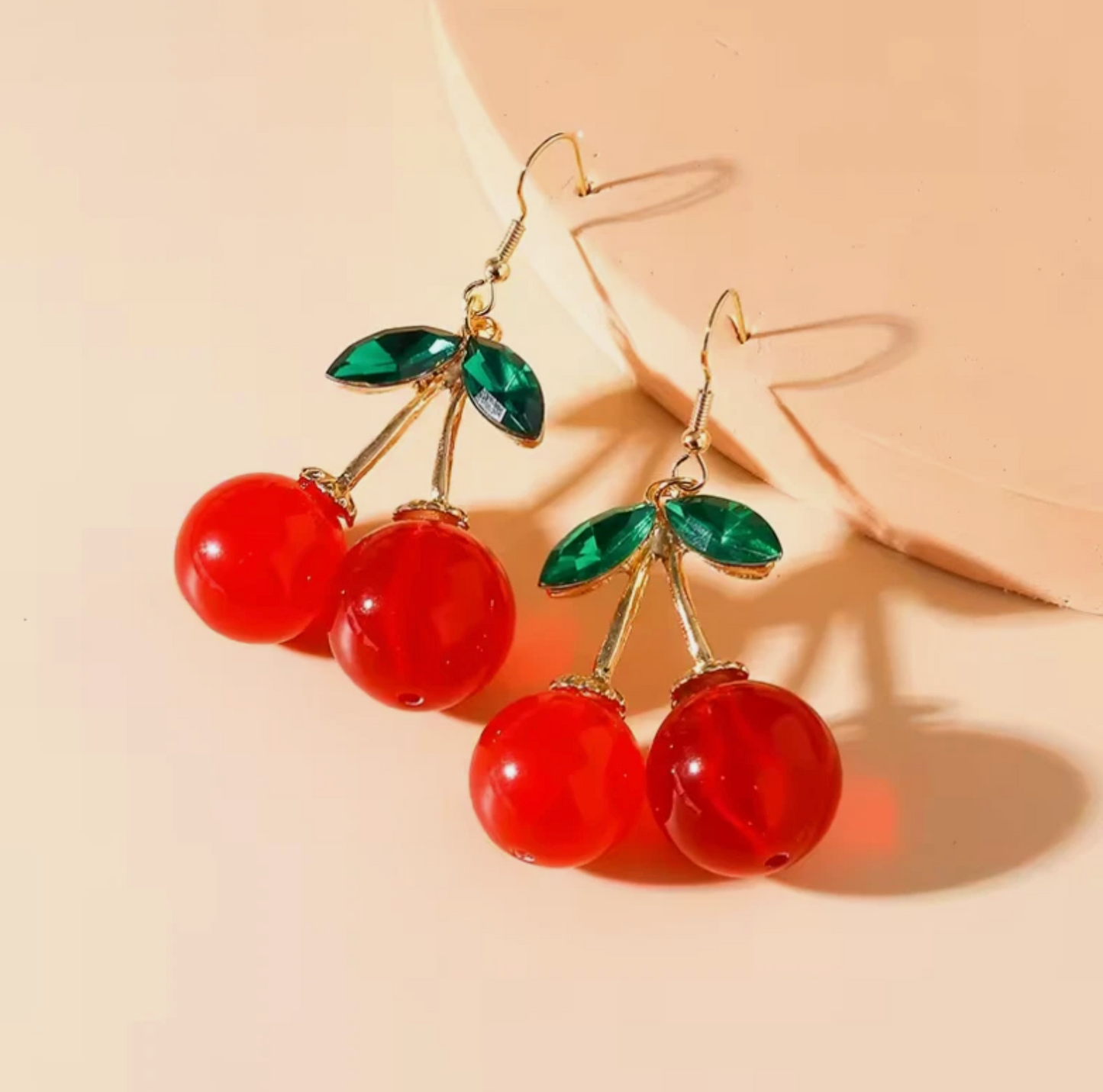 Womens Cherry Fruit Dangling Earrings Pair Set