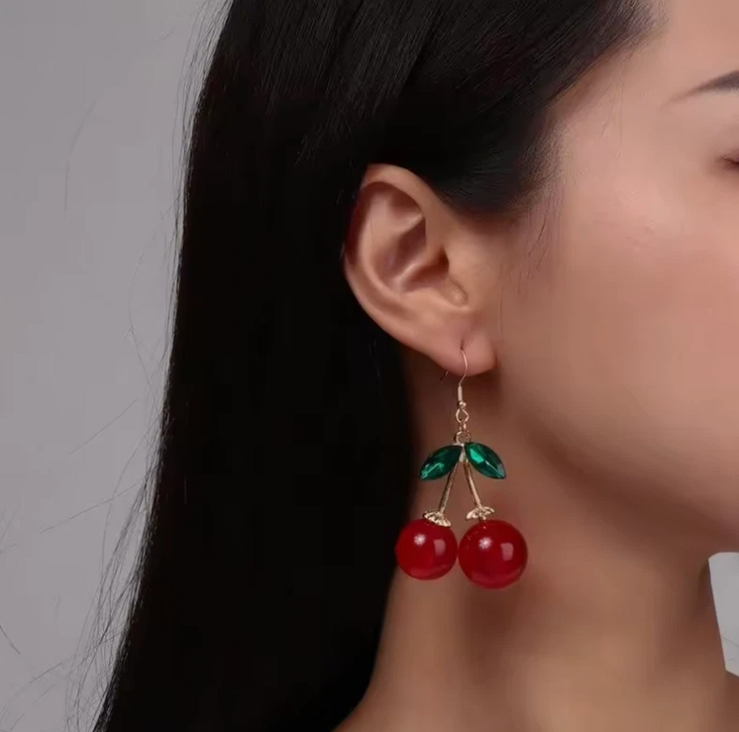 Womens Cherry Fruit Dangling Earrings Pair Set
