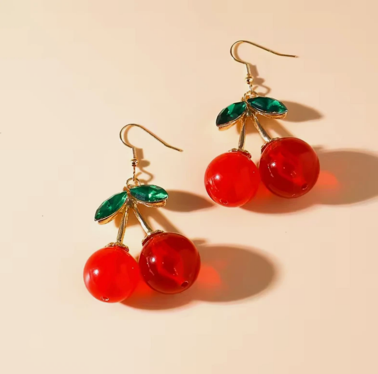 Womens Cherry Fruit Dangling Earrings Pair Set